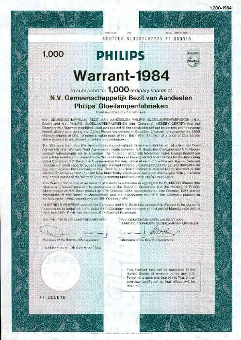 Warrant-1984 GB PHILIPS Gloeilampen